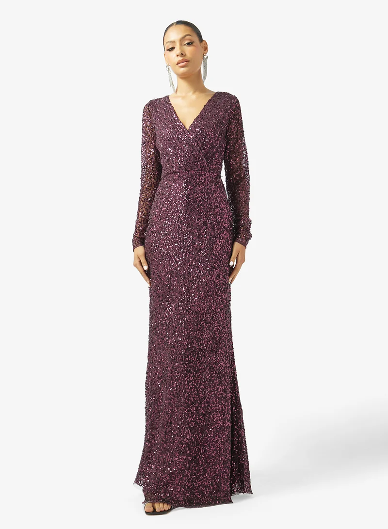 Namshi x V Neck Bead Embellished Evening Gown